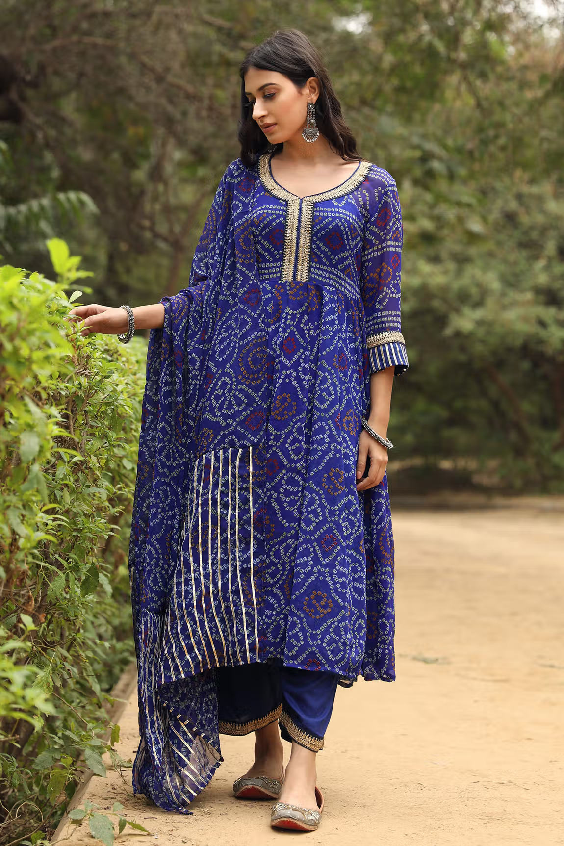 Blue Georgette Bandhani Print Anarkali Set