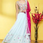 Blue Georgette Embroidered Anarkali With Dupatta