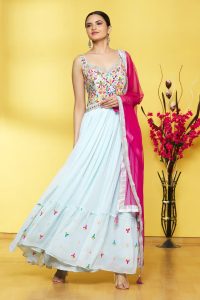 Blue Georgette Embroidered Anarkali With Dupatta