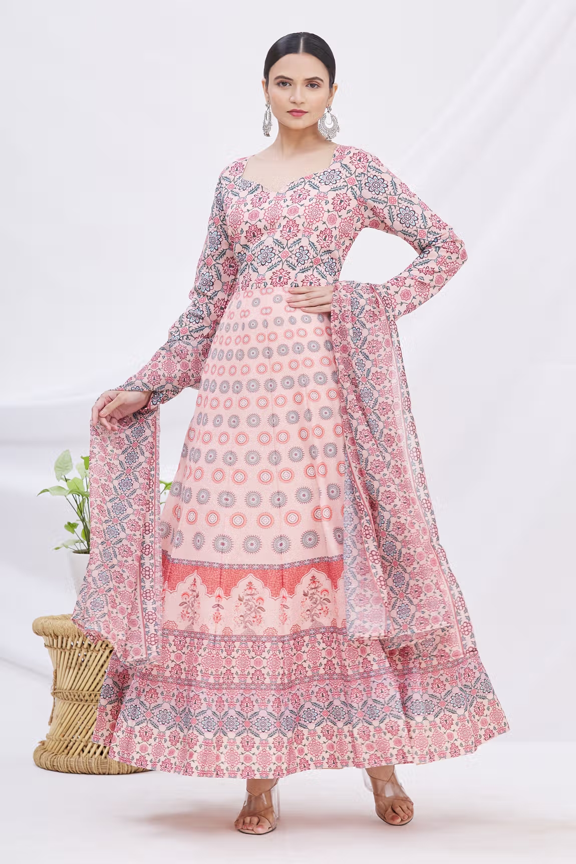 Peach-Chanderi-Anarkali-With-Dupatta