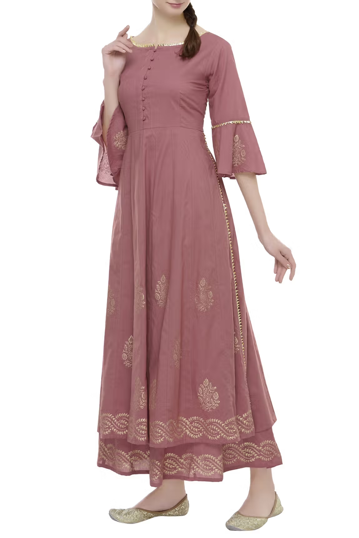 Pink Printed Anarkali And Palazzo Set