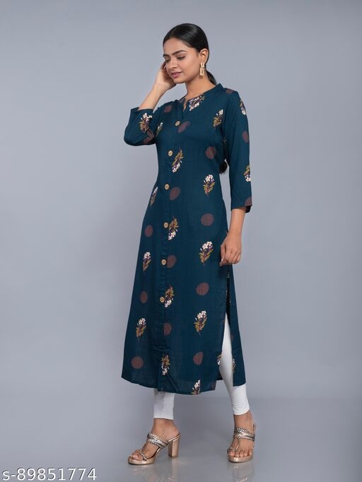 WaySoft Women Floral Printed Straight Long Rayon Kurta