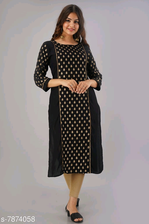 Women's Black Printed Rayon Kurti