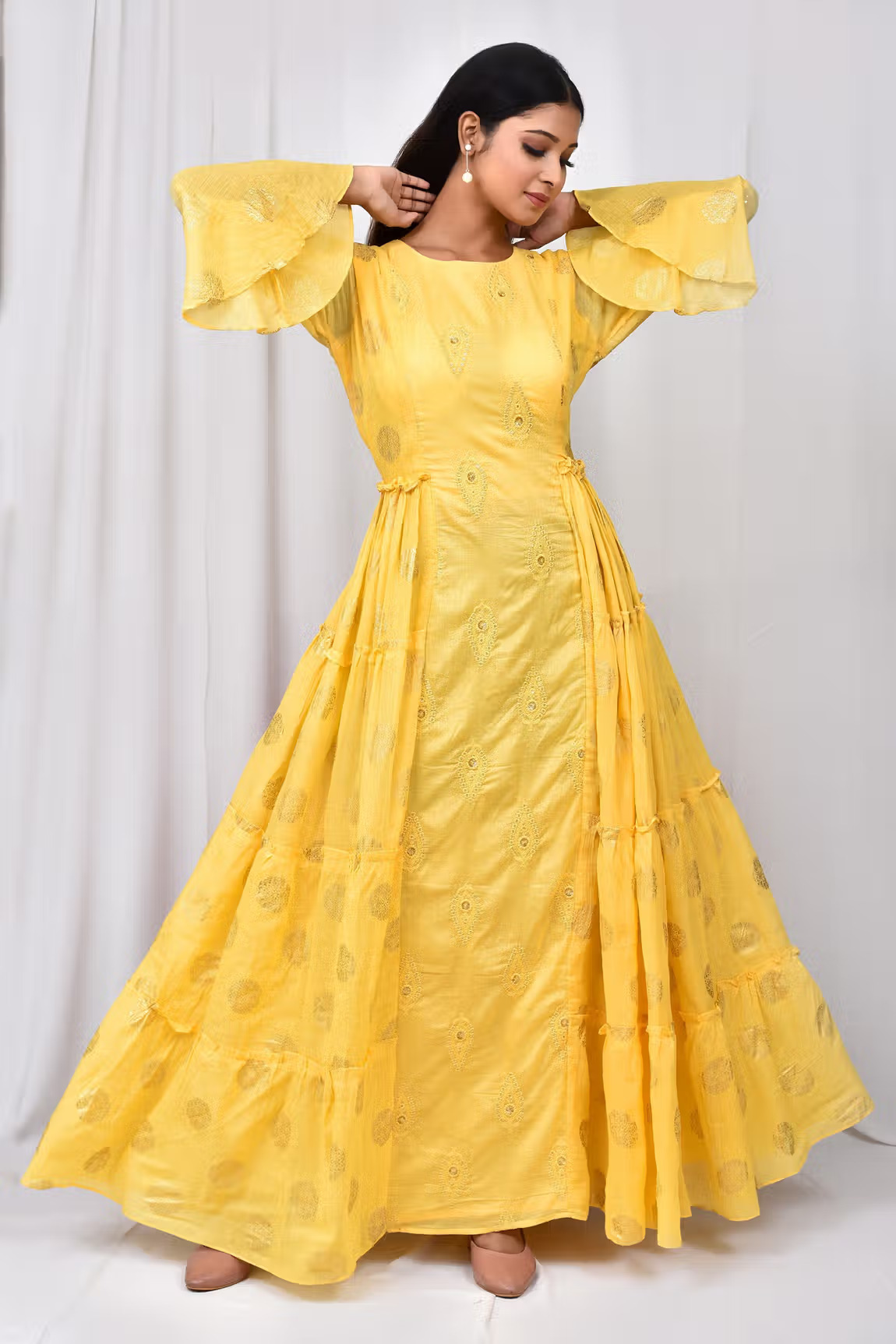 Yellow Chanderi Silk Anarkali