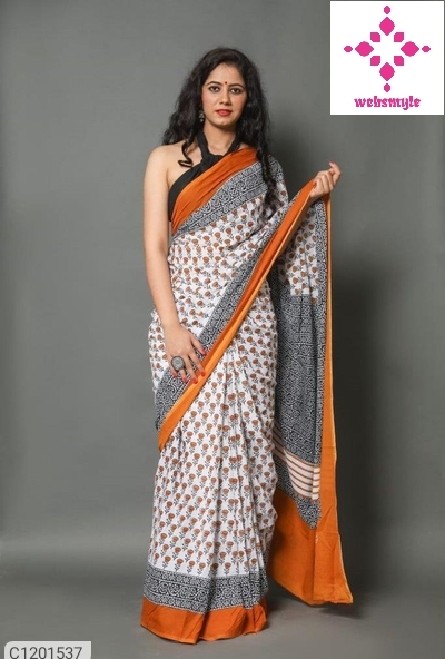 Attractive Cotton Mulmul Jaipuri Print Saree