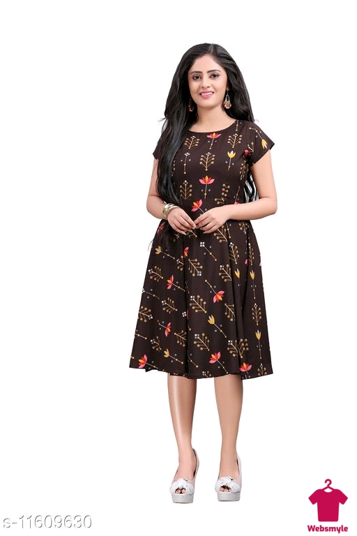 Checkout thisWomen's  Party Wear Printed Crepe Fit & Flare Dress