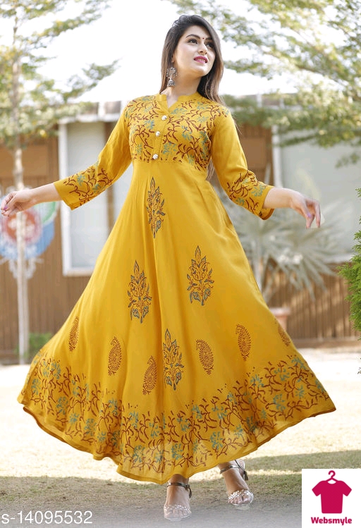 Women Rayon Slub A-line Stripe Kurti