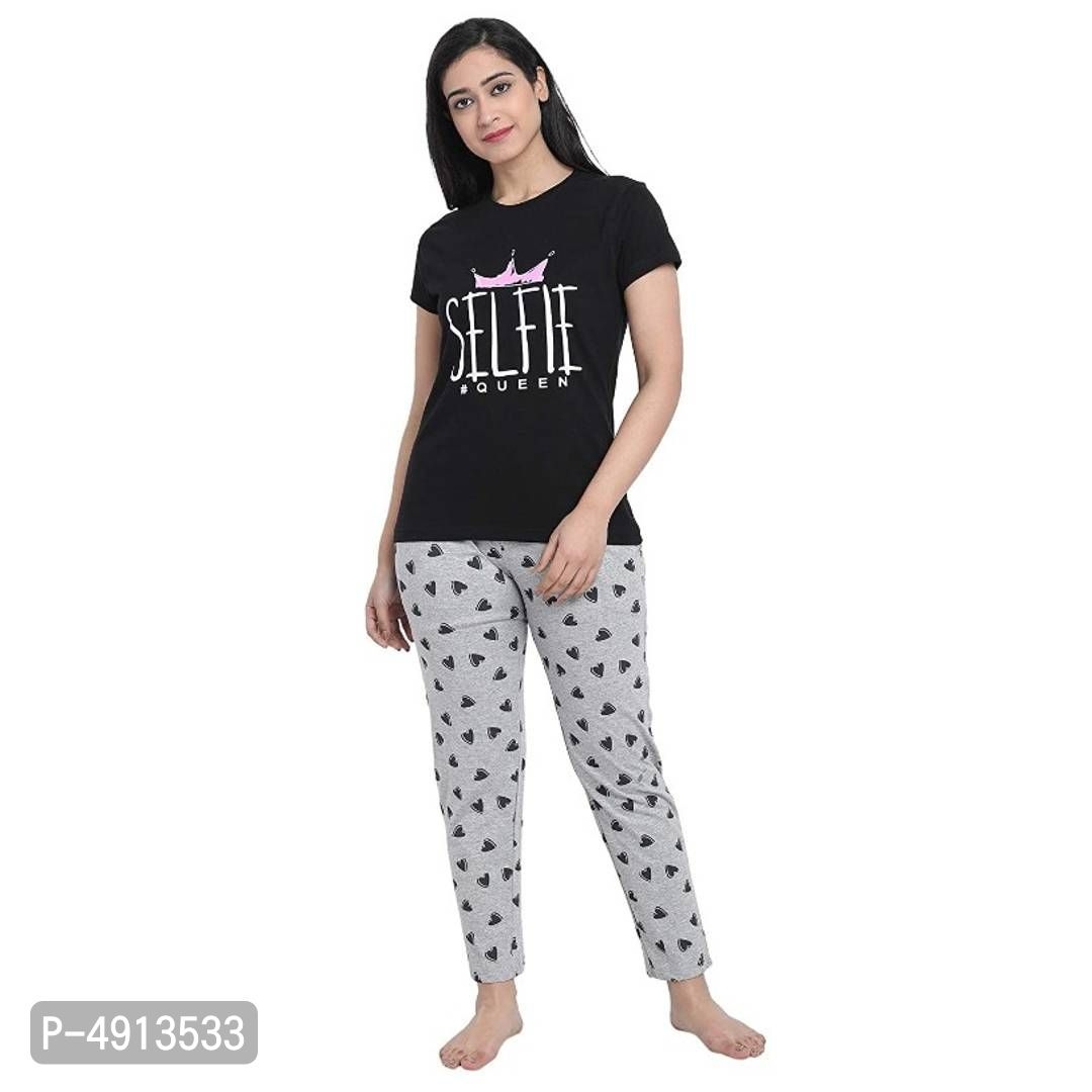 Womens Cotton Printed Top and Pyjama/Night Suit Set (Pack of 1)