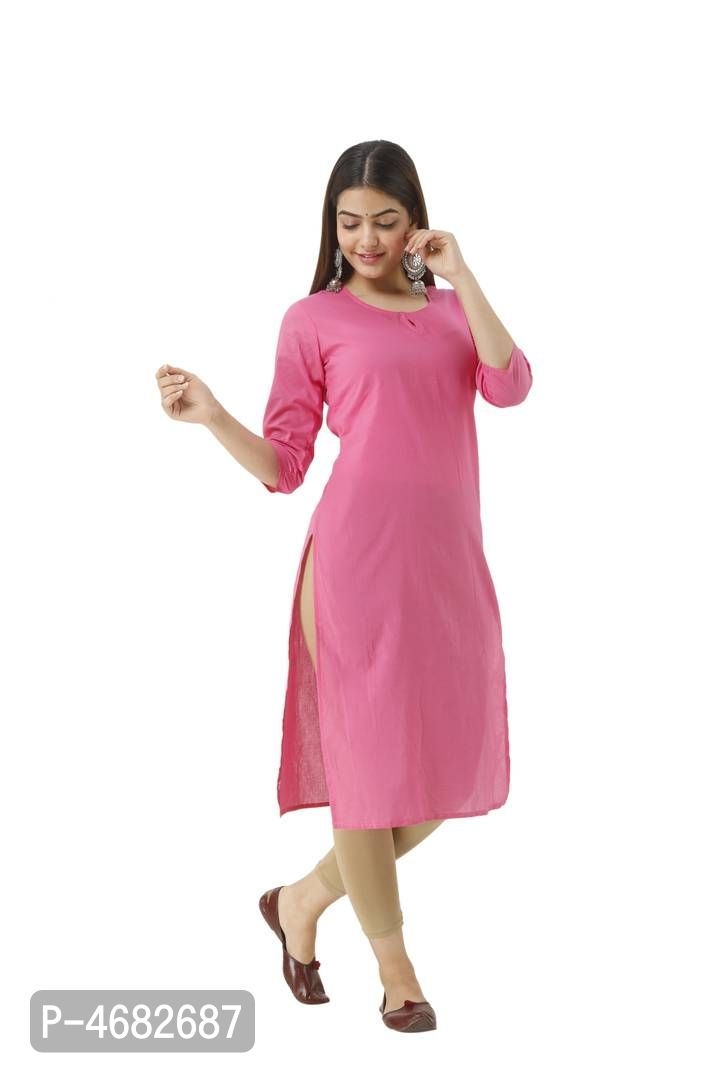 Stylish Pink Rayon Solid Kurta For Women