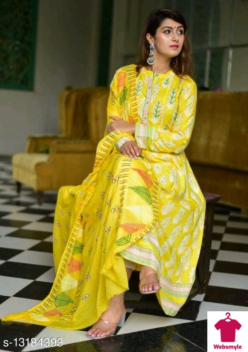 Fancy Kurti King Peela Phool Gahra Gown Kurti With Dupatta