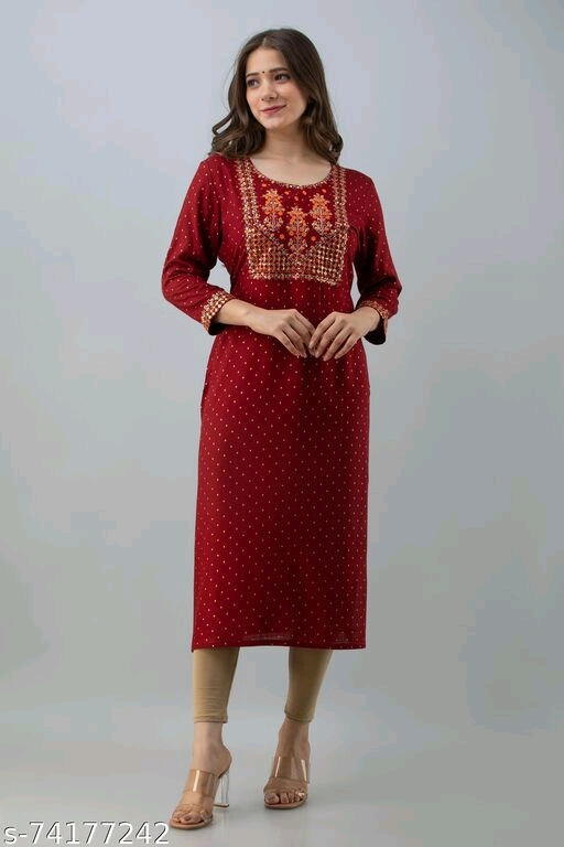 NAYRAH Latest Women's Stylish Printed/Emroidery Work Stright Kurti/Kurta