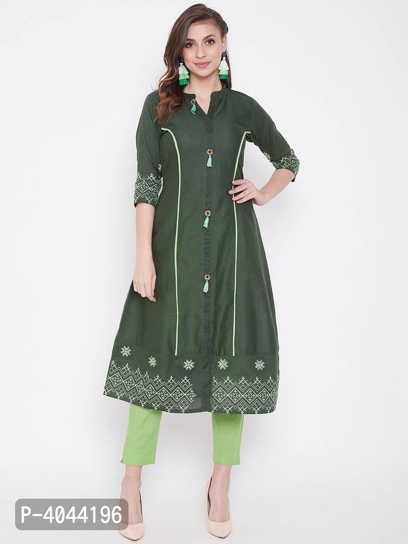 Women's Green Cotton Kurtas