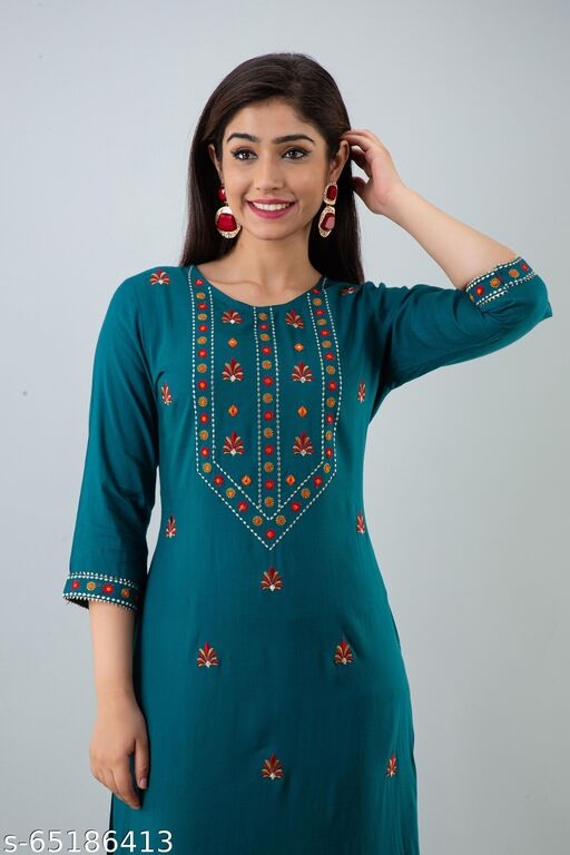 Woman Embroidery Solid Straight Kurta