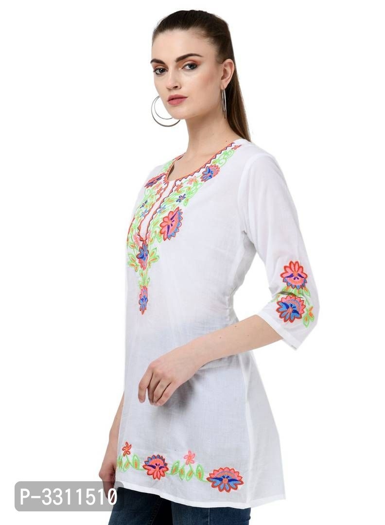 Women's Rayon White Embroidered Top