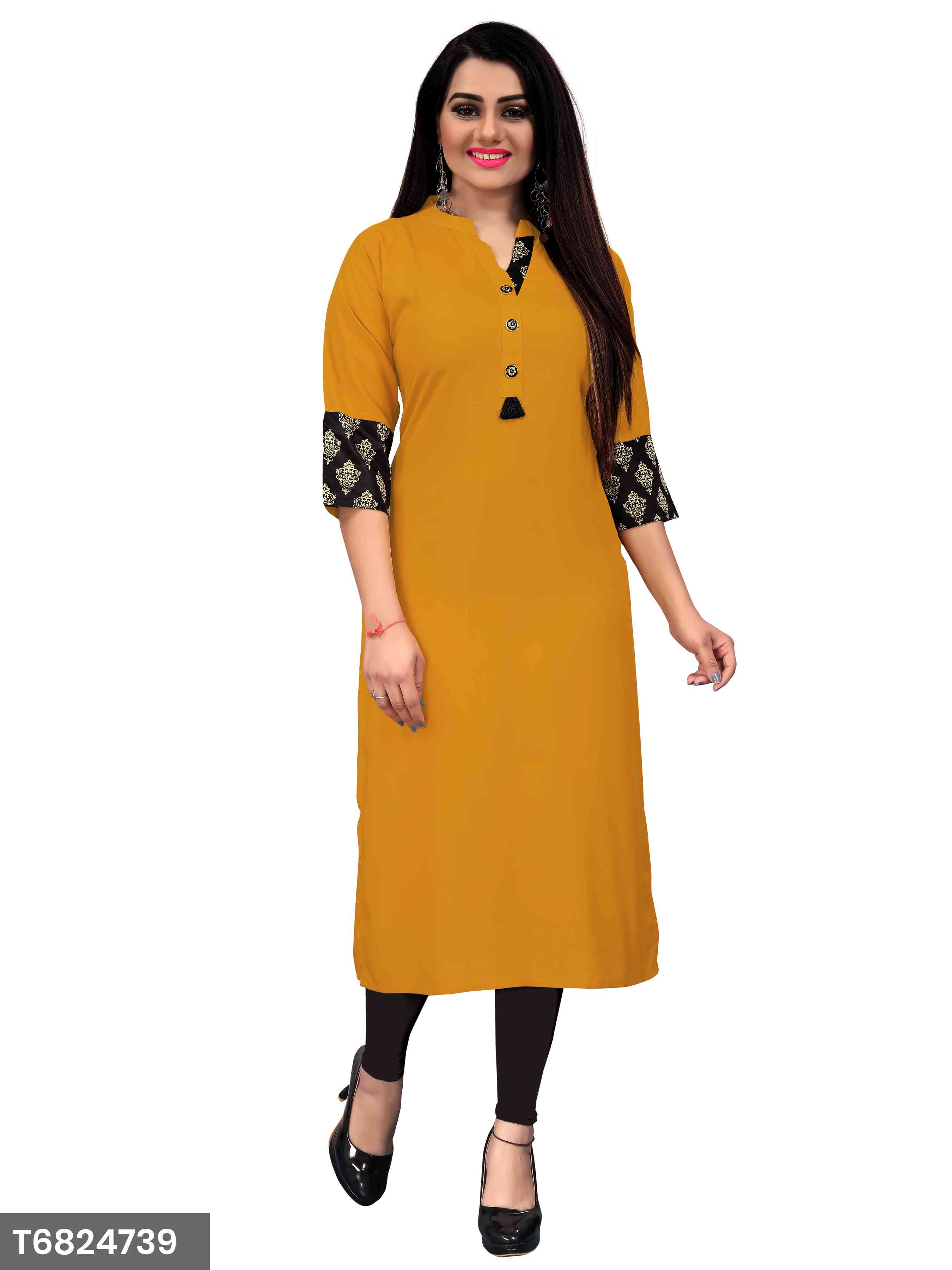 New Plain Yellow Color Rayon Kurti For Women's