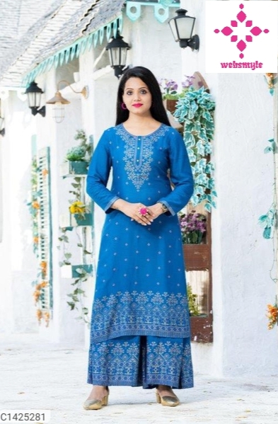 Stunning Floral Printed Rayon Kurti Palazzo Set