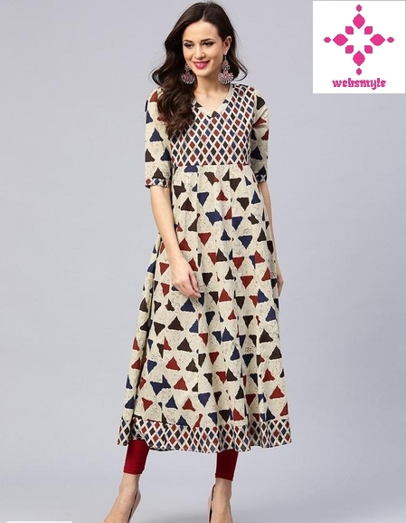 Women's Printed Cotton Anarkali Kurti