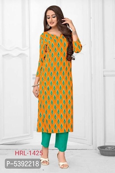 Womern's Printed Straight Yellow Rayon Kurtas