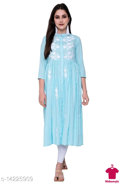 PURVIJA KURTIES STYLISH WHITE EMBROIDERED FLARED KURTA