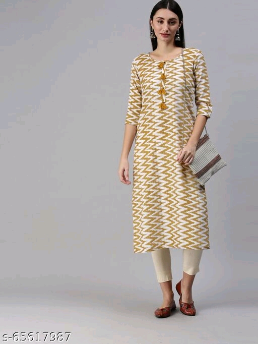 Shewill Mustard Geometric Ikat Printed Roll Up Sleeve Cotton Straight Kurta