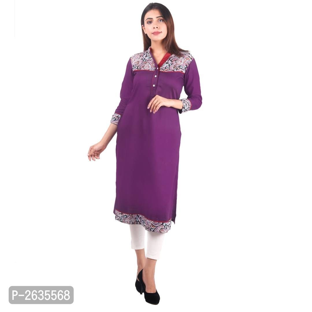 Women's Purple Rayon 3/4th Sleeve Long Kurti