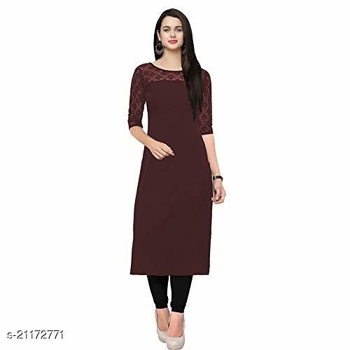 Women  Maroon Poly Crepe Straight Kurta  