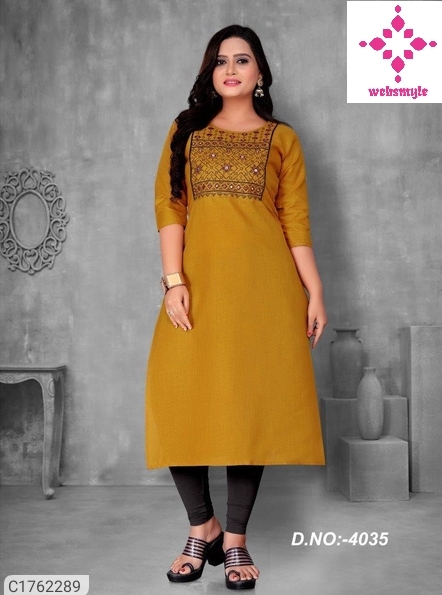 Premium Embroidered Cotton Calf Length Kurti
