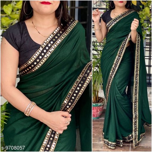 Attractive vichitra silk saree with heavy sequance lace border