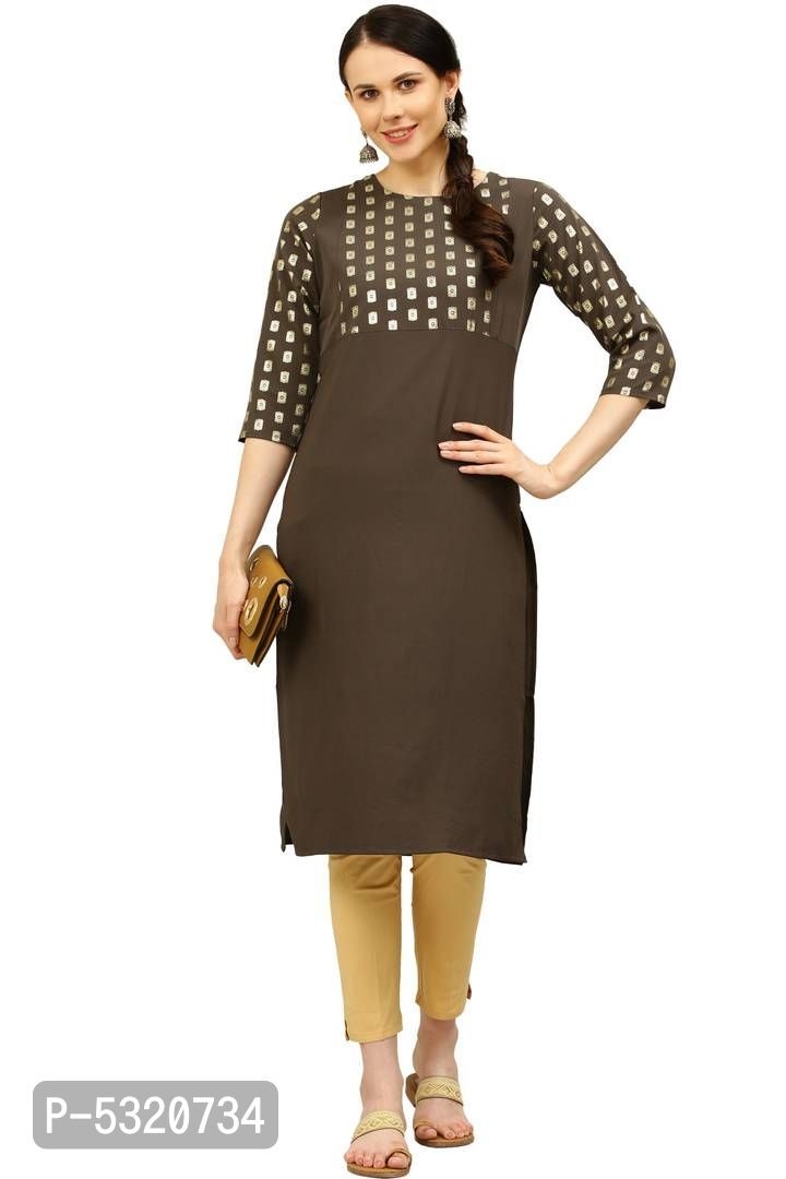 Stylish Brown Crepe Printed Straight Kurta For Women