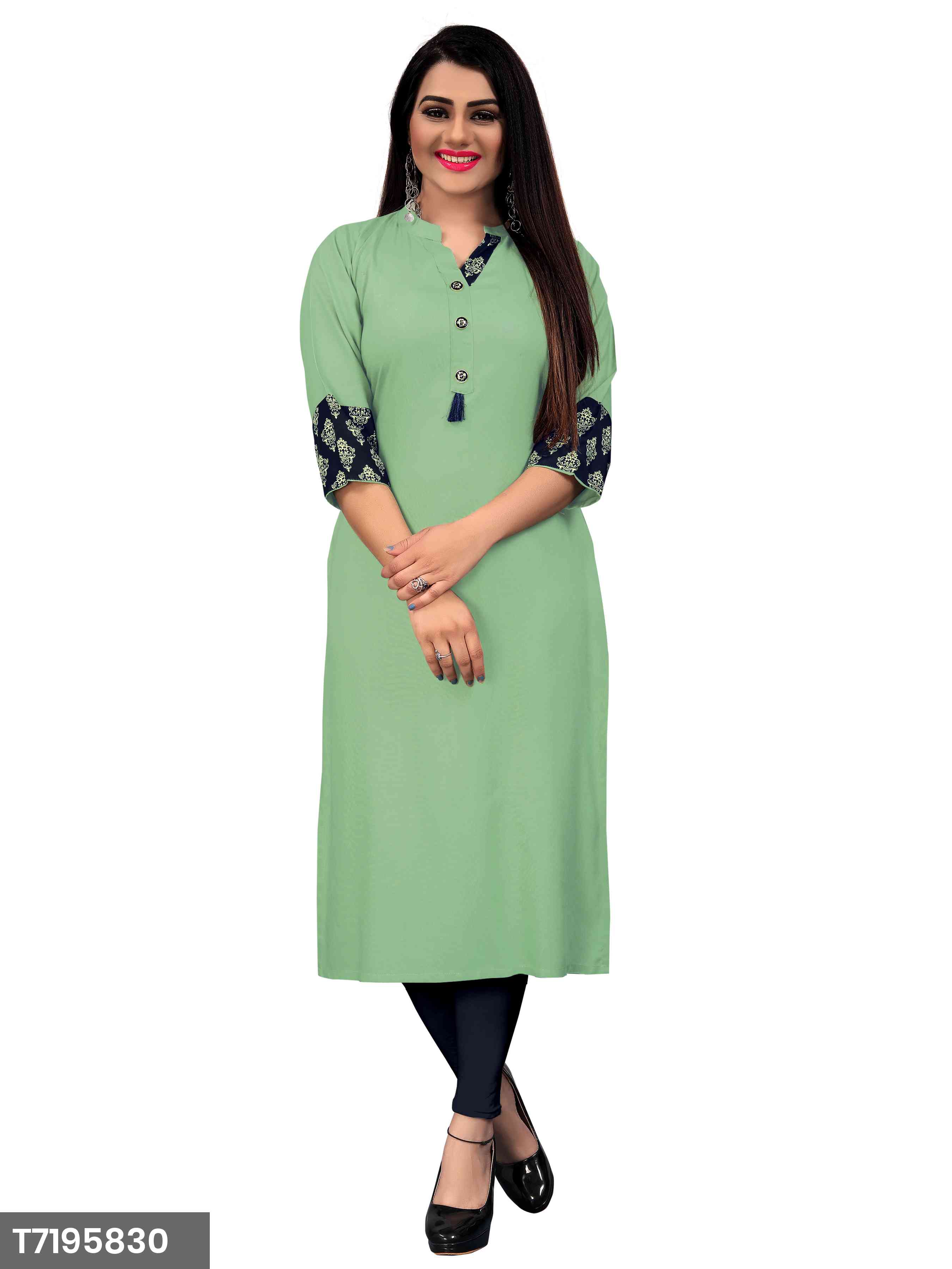 New Plain Green Color Rayon Kurti For Women's