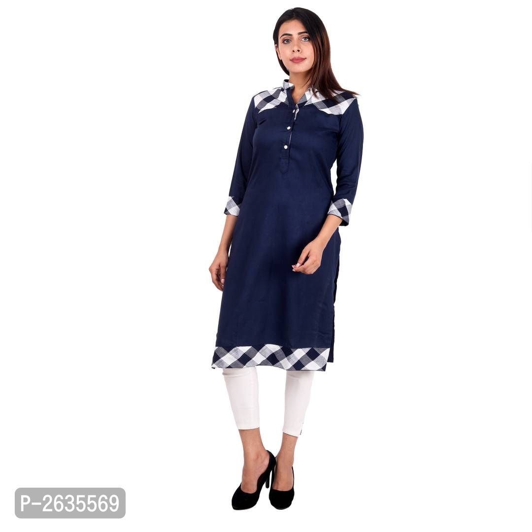 Women's Navy Blue Rayon 3/4th Sleeve Long Kurti