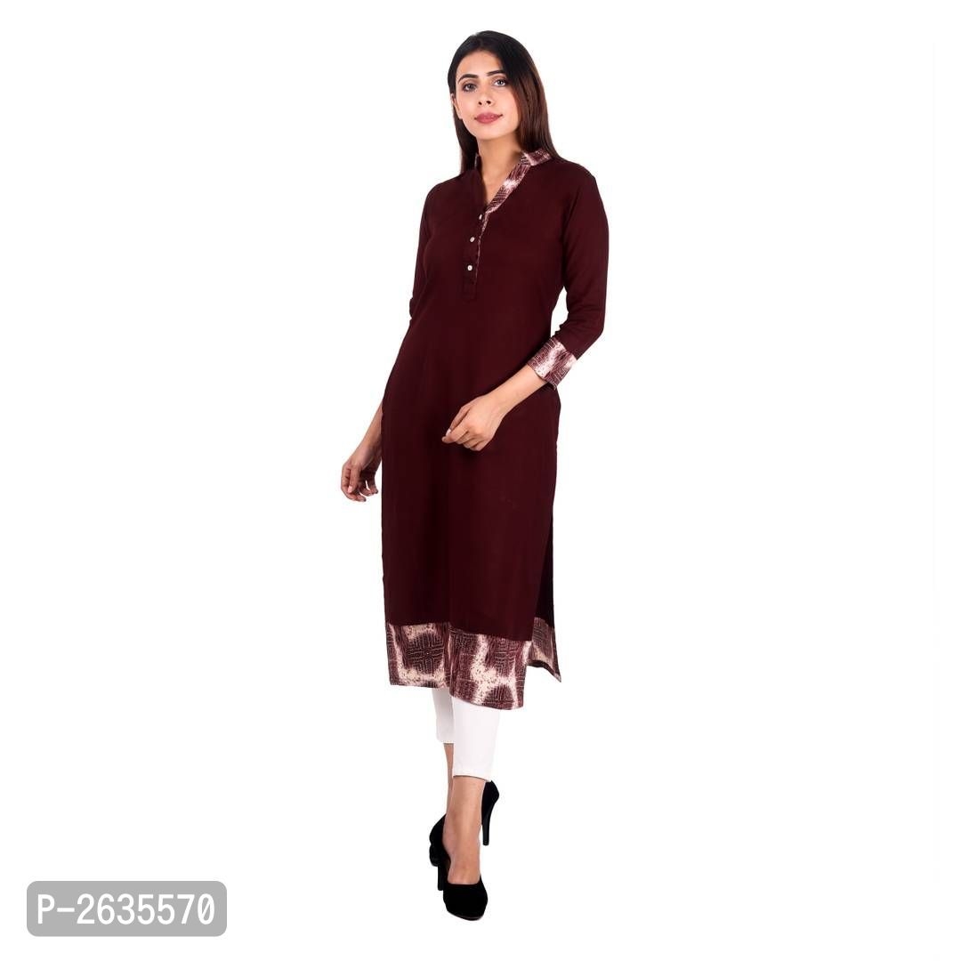 Women's Brown Rayon 3/4th Sleeve Long Kurti