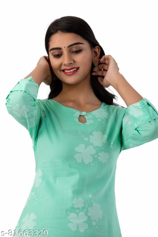 Chirtali Floral Print Straight Cotton Kurta With Keyhole Neck