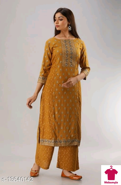 Women Rayon Slub Straight Printed Long Kurti With Palazzos