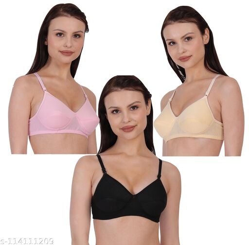 Livenice women bra girls bra ladies bra heavy Padded bra combo bra seamed non wired bra black, baby pink, skin (Pack of 3) 