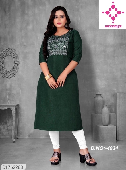 Premium Embroidered Cotton Calf Length Kurti