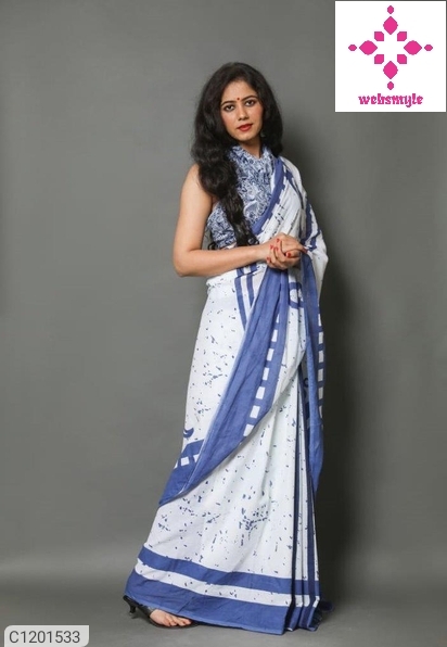 Attractive Cotton Mulmul Jaipuri Print Saree