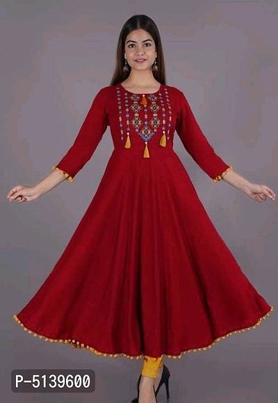 Stunning Maroon Rayon Embroidered Anarkali Kurta For Women