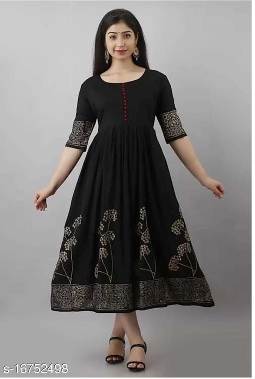 Women's Printed Rayon Long Anarkali Kurti