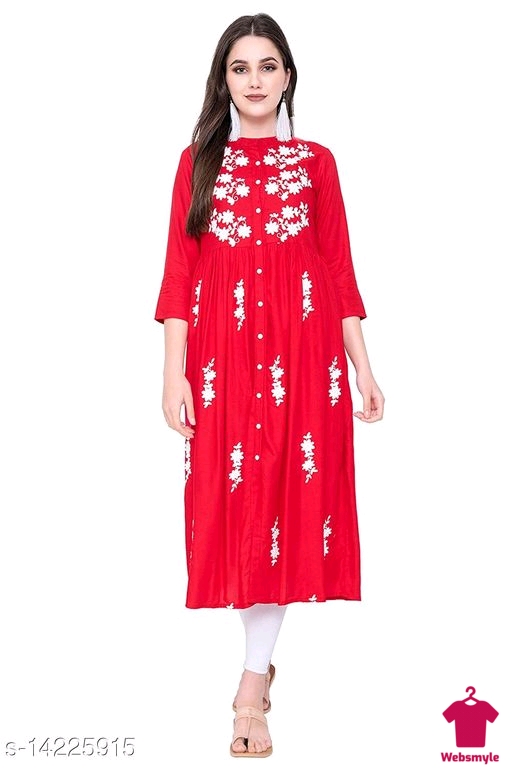 PURVIJA KURTIES STYLISH WHITE EMBROIDERED FLARED KURTA,