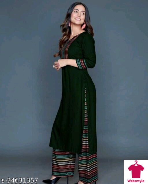 Hina Green Solid Kurti with Printed Plazo