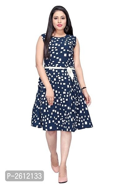 Women's Navy Blue Printed A-Line Dress