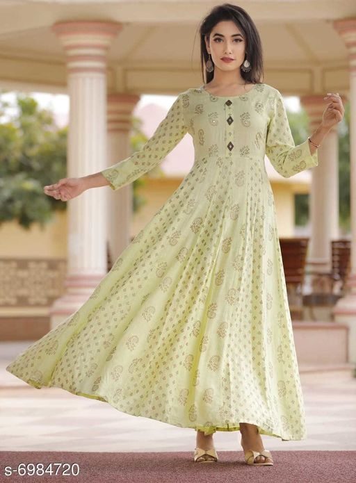 Women's Printed Rayon Long Anarkali Kurti