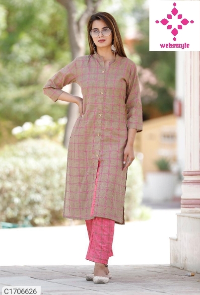 Latest Rayon Checks Printed Kurti Pant Set