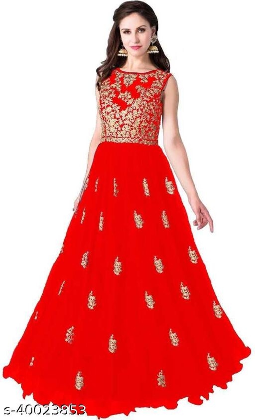 Amazing Anarkali Net Embroidery Work Semi-Stitched Gown