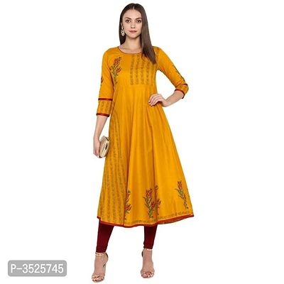 Elegant Yellow Cotton Block Printed Anarkali Kurta