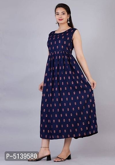 Contemporary Navy Blue Rayon Printed Kurta For Women