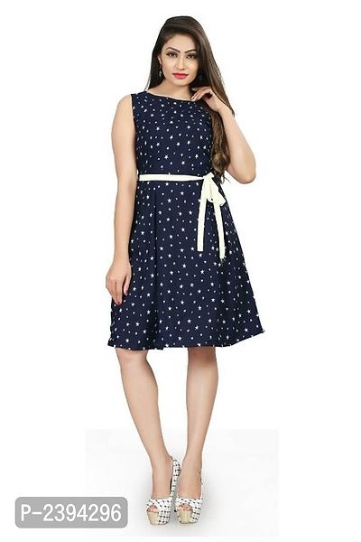 Blue Knee Length Fit and Flare Dress