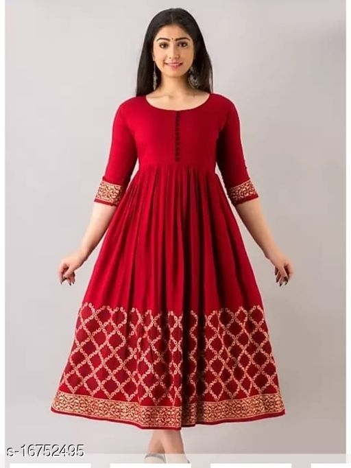 Women's Printed Rayon Long Anarkali Kurti