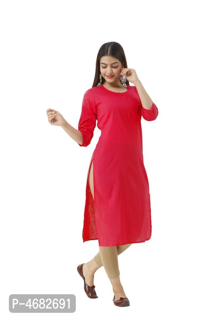 Stylish Red Rayon Solid Kurta For Women